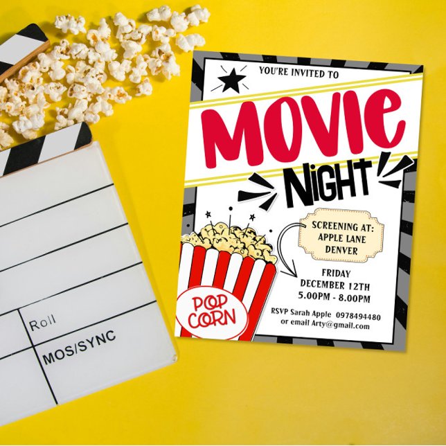 Filmabend Einladende Editable Film Party Popcorn Flyer (Von Creator hochgeladen)
