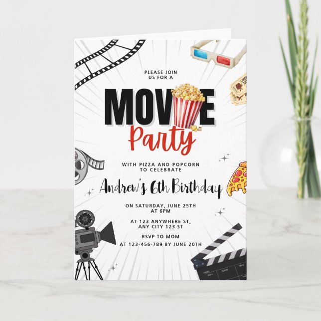 Filmabend Einladung zum Geburtstag, schlafen über  (Vorderseite)