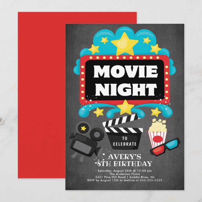Filmabend Geburtstagsparty Einladung (Vorne/Hinten)