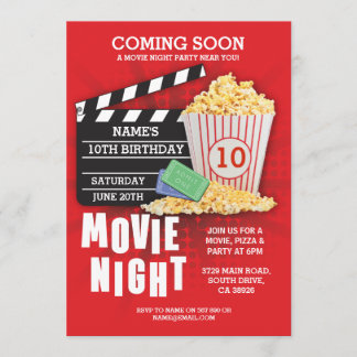 Filmabend Kino Geburtstagsparty Rote Einladung