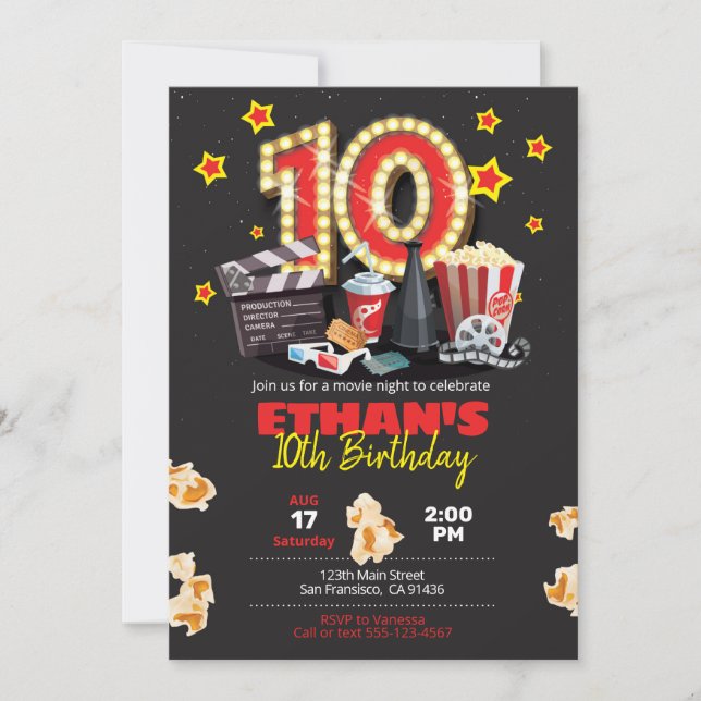 Filmabend, Theater - Einladung zum 10. Geburtstag (Vorderseite)