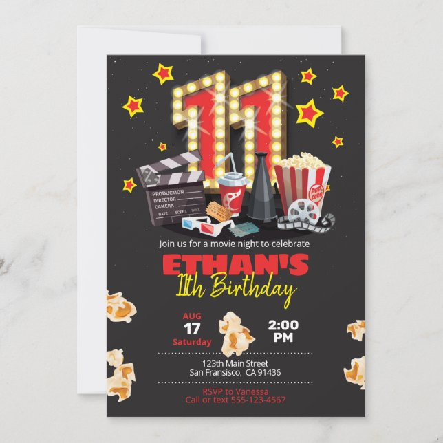 Filmabend, Theater - Einladung zum 11. Geburtstag (Vorderseite)