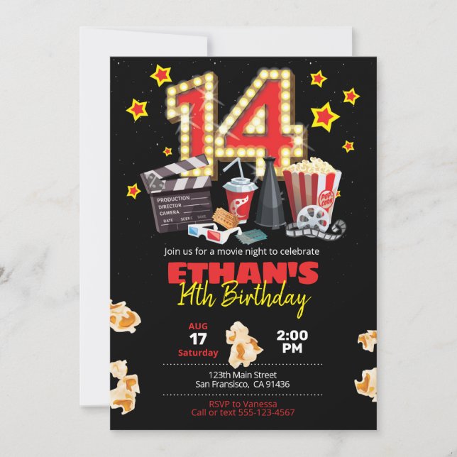 Filmabend, Theater - Einladung zum 14. Geburtstag (Vorderseite)
