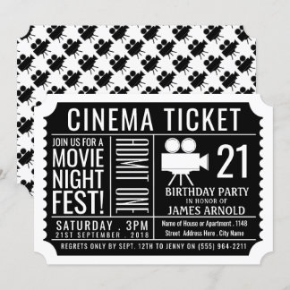Filmabendfest, Kinokarte, Geburtstagsparty Einladung