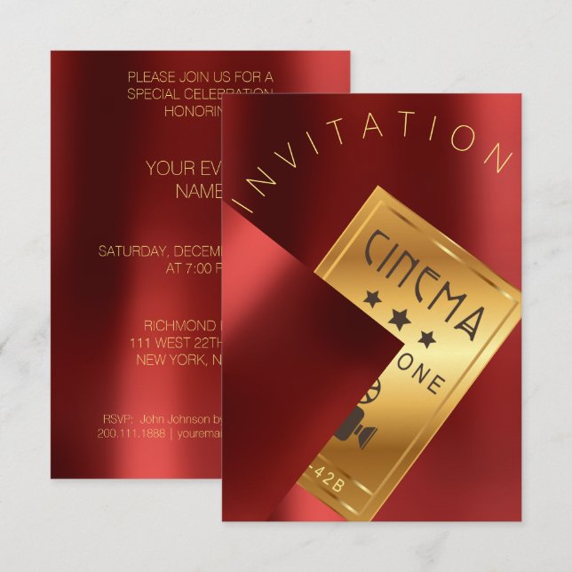 Filmfestival Filmfestival Metal Red Ruby Gold Einladung (Vorne/Hinten)
