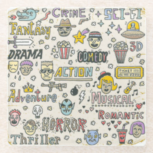 Filmgenres: Fernsehshows Doodle Set Glasuntersetzer