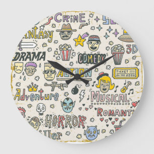 Filmgenres: Fernsehshows Doodle Set Große Wanduhr