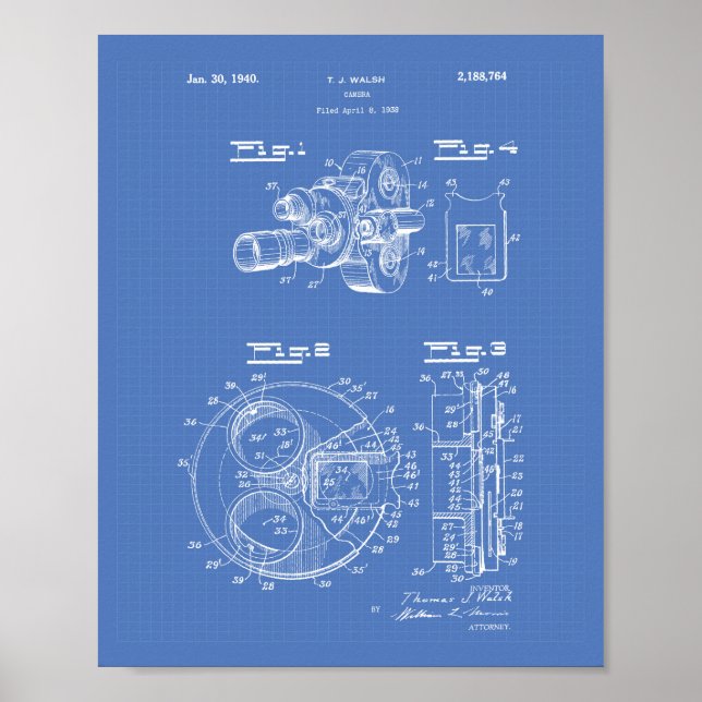 Filmkamera 1940 Patentart - Blueprint Poster (Vorne)