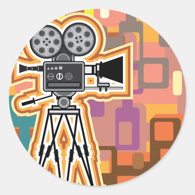 Filmkamera mit abstrakter Hintergrundmotiv Runder Aufkleber (Vorderseite)