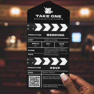 Filmklappe QR Code Hochzeit All In One Einladung