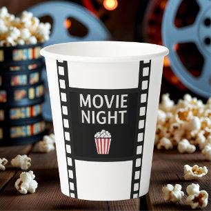 Filmnacht-Papierbecher Filmstreifen & Popcorn Pappbecher