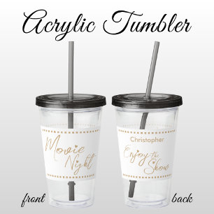 Filmnacht personalisierter Name weiß beige Acryltrinkbecher