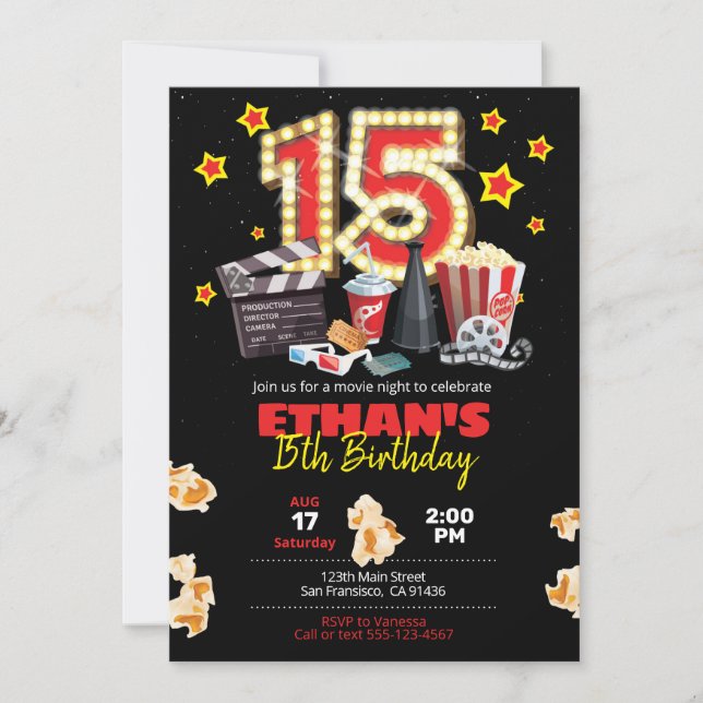 Filmnacht, Theater - Einladung zum 15. Geburtstag (Vorderseite)