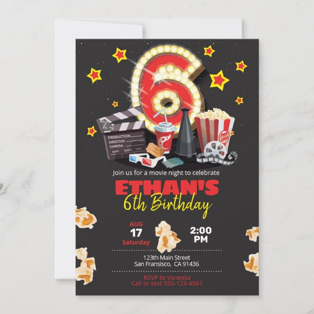 Filmnacht, Theater - Einladung zum 6. Geburtstag (Vorderseite)