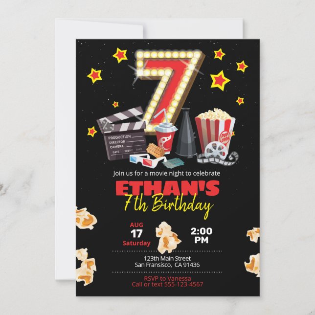 Filmnacht, Theater - Einladung zum 7. Geburtstag (Vorderseite)