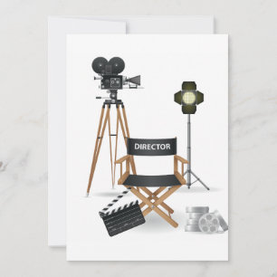 Filmregisseursessel und Vintage-Filmkamera-Set Einladung