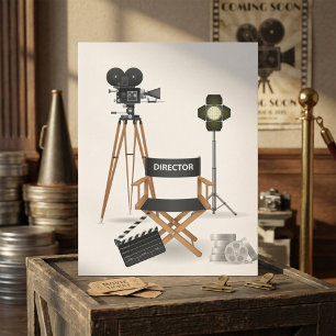 Filmregisseursessel und Vintage-Filmkamera-Set Einladung