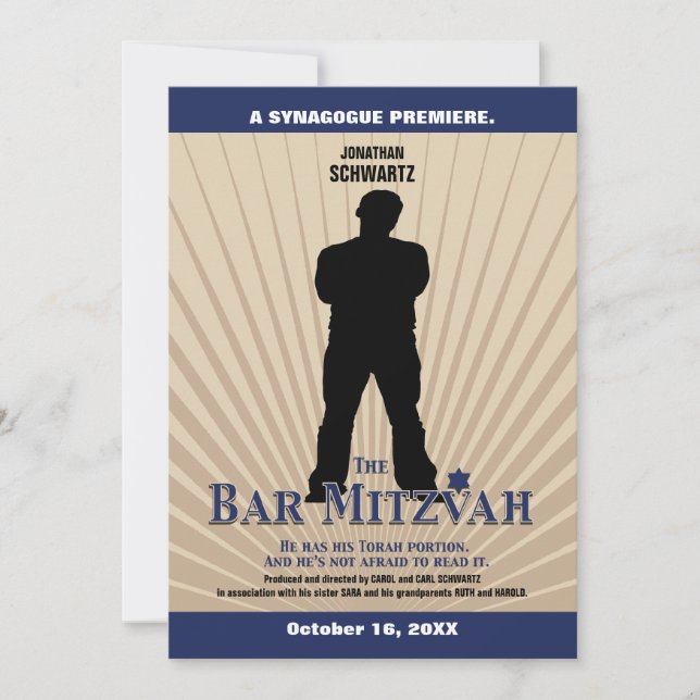 Filmstar Bar Mitzvah Einladung Tan Marine (Vorderseite)