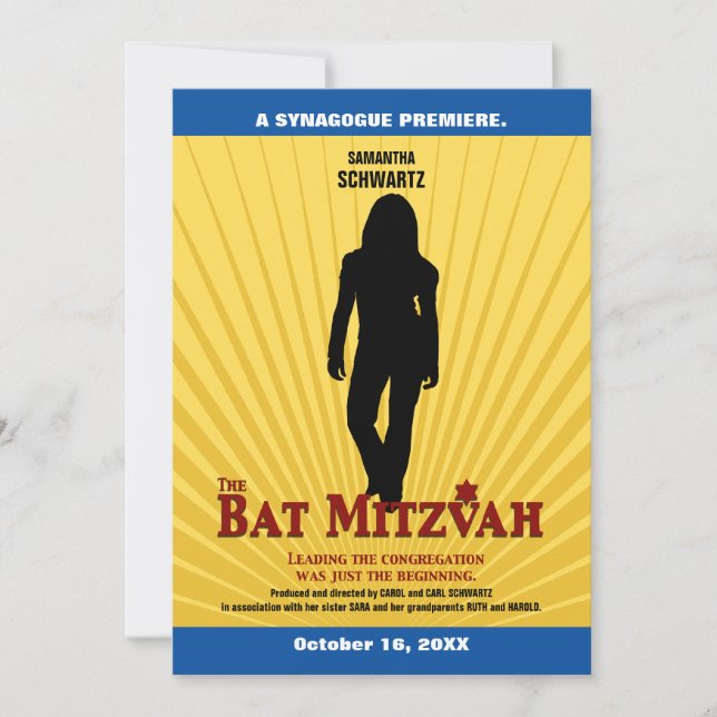 Filmstar Bat Mitzvah Einladung Gelb Blau (Vorderseite)