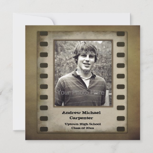 Filmstreifen-Grunge Fotokarte Einladung (Vorderseite)