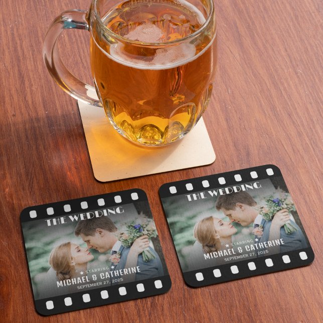 Filmstreifen schwarz-weiß Hochzeit Rechteckiger Pappuntersetzer (Von Creator hochgeladen)