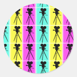 Filmstreifen und Silhouette der Kamera Runder Aufkleber