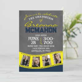 Filmstrip-Abschluss Navy Blue & Yellow Chalkboard Einladung