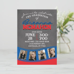 Filmstrip-Abschluss: Red & Blue Chalkboard Einladung