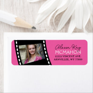 Filmstrip-Foto-Rücksendeadresse in Pink und Schwar
