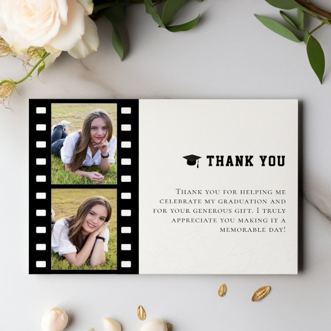 Filmstrip Photo Collage Merci de graduation (White Filmstrip Photo Collage Graduation Thank You Cards)