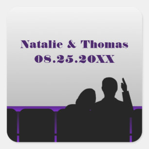Filmtheater Hochzeitsticker, Lila Quadratischer Aufkleber