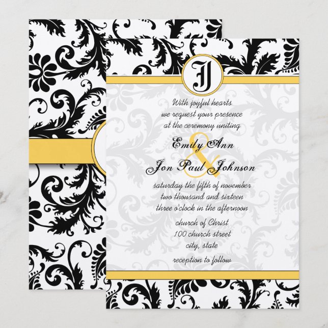 Fils de Damas Jaunes et Noirs Invitations de maria (Devant / Derrière)
