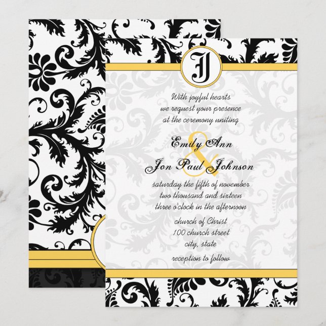 Fils de Damas Jaunes et Noirs Invitations de maria (Devant / Derrière)