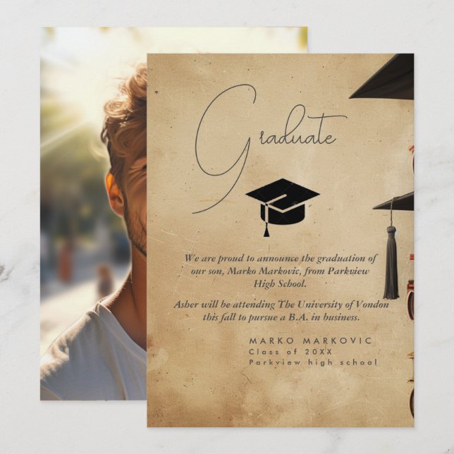 Fils de diplôme I Faire-part Casquette (Devant / Derrière)