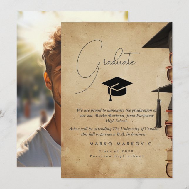 Fils de diplôme I Faire-part rustique (Devant / Derrière)