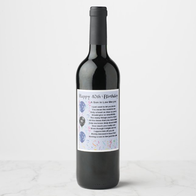 Fils en droit Poem Étiquette bouteille 40e anniver (Devant)