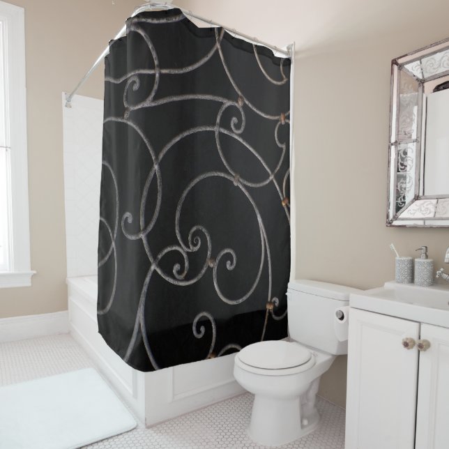 Fils Noir / Argent Salle de bain rideau de douche (En situation)
