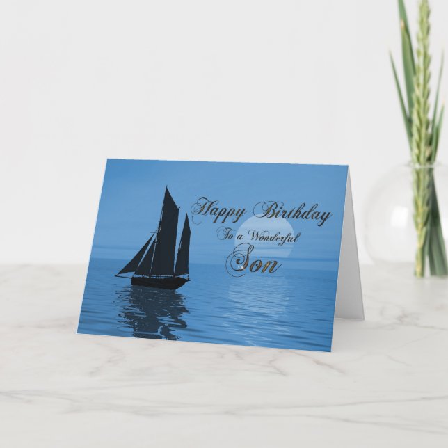 Fils, une carte d'anniversaire de yacht au clair d (Devant)