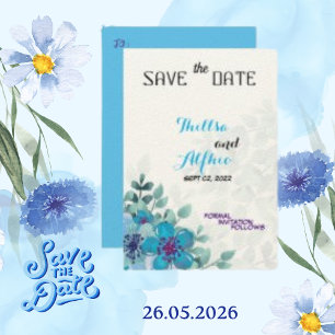 Filtztes Ecru-Papier Blaue Florale Blumen Save-the Save The Date