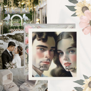 Filzpapiere Vintage-Foto rosa Blume Save-the-Date Einladung