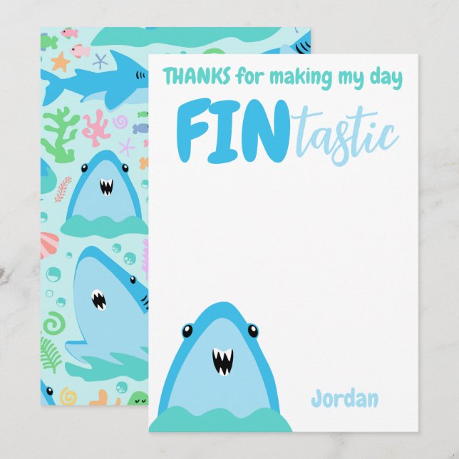 Fin-tastic Hai Vielen Dank Kinder unter dem Meer Einladung (Vorne/Hinten)