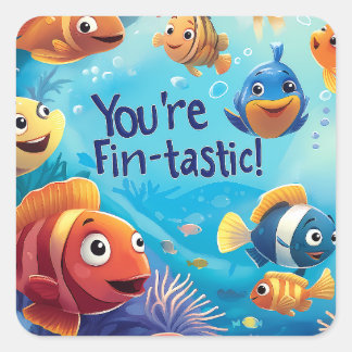 Fin-tastic Kid Friendly Valentine's Day Quadratischer Aufkleber
