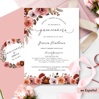 Fina Invitación Con Flores En Rosa De Quinceañera Einladung