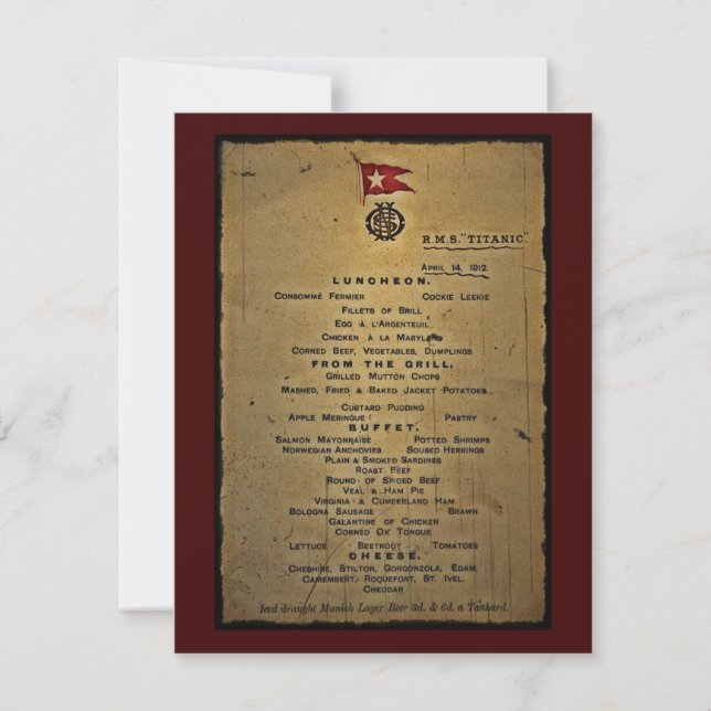 Final Menu RMS Titanic Einladung (Vorderseite)