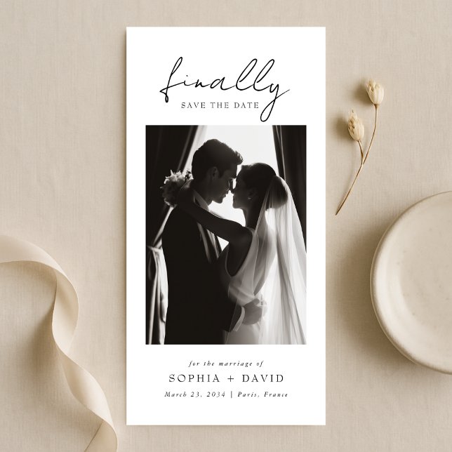 Finally | Black and White Bookmark Photo Wedding Save The Date (Von Creator hochgeladen)