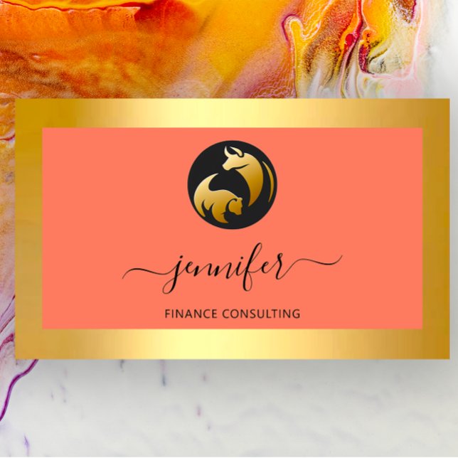 Finance Consulting Broker Bufalo Bear Gold Frame Visitenkarte (Finance Consulting Broker Bufalo Bear Gold Frame Business Card)