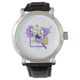 Financial Analysis Report Money Magnifying Glass Armbanduhr