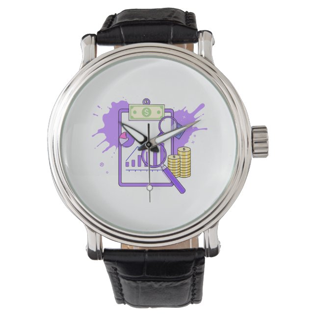 Financial Analysis Report Money Magnifying Glass Armbanduhr (Vorderseite)