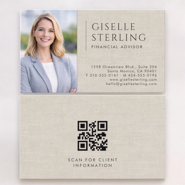 Finanzberater Leinen Foto QR Code Visitenkarte (Von Creator hochgeladen)