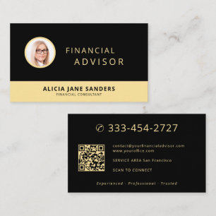 Finanzberater Luxus schwarz Gold Foto QR-Code Visitenkarte
